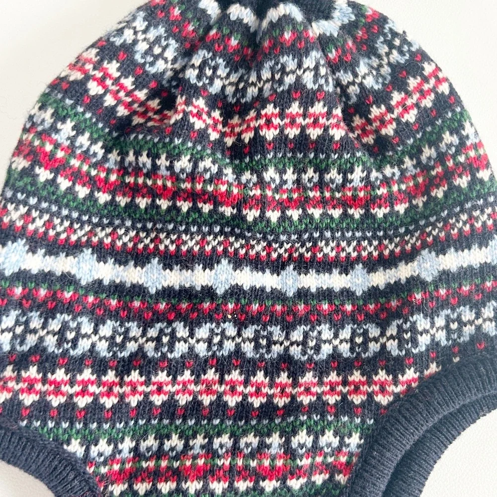 Thomas Brown Kids Winter Fair Isle Wool Cashmere Heritage Trapper Beanie Hat S/M